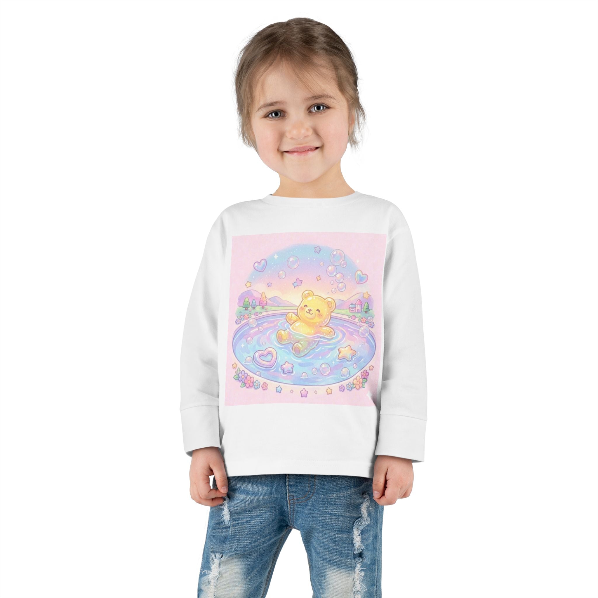 Solo Swim Time, Yellow Oozy Bear Friend- Graphic Long Sleeve Shirt