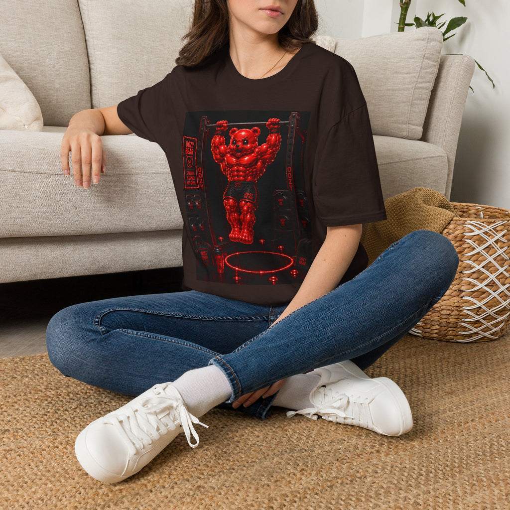 Bar Lifting Fitness Workout, Crimson Oozy Buff Bear Gummy Gym Addition- Adult Graphic Shirt