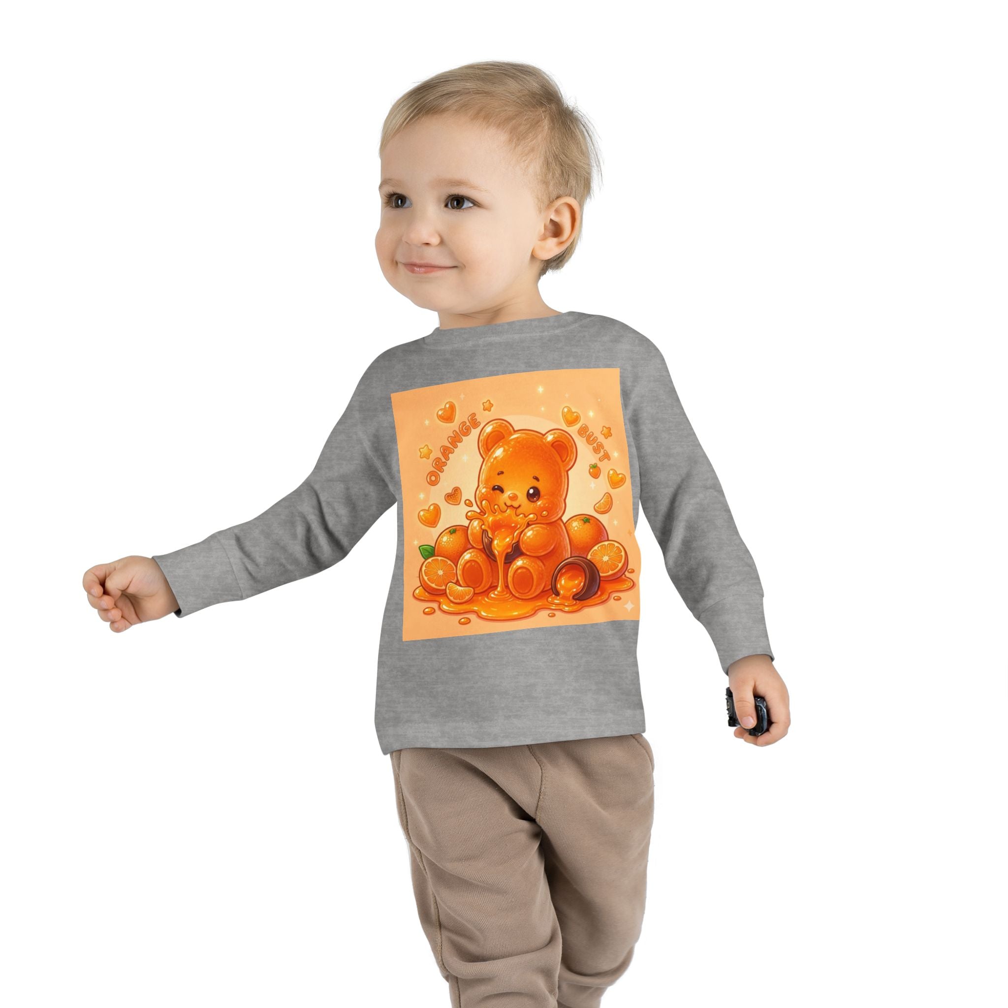 Sweet Ripe Orange, Oozy Fruit Gummy Bear Friend- Kids Long Sleeve Graphic Shirt