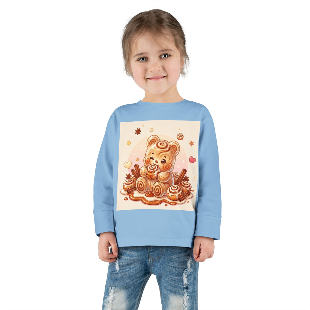 Cinnamon Roll Baked Goods, Sweet Oozy Bear Gummy Friend- Kids Graphic Long Sleeve Shirt