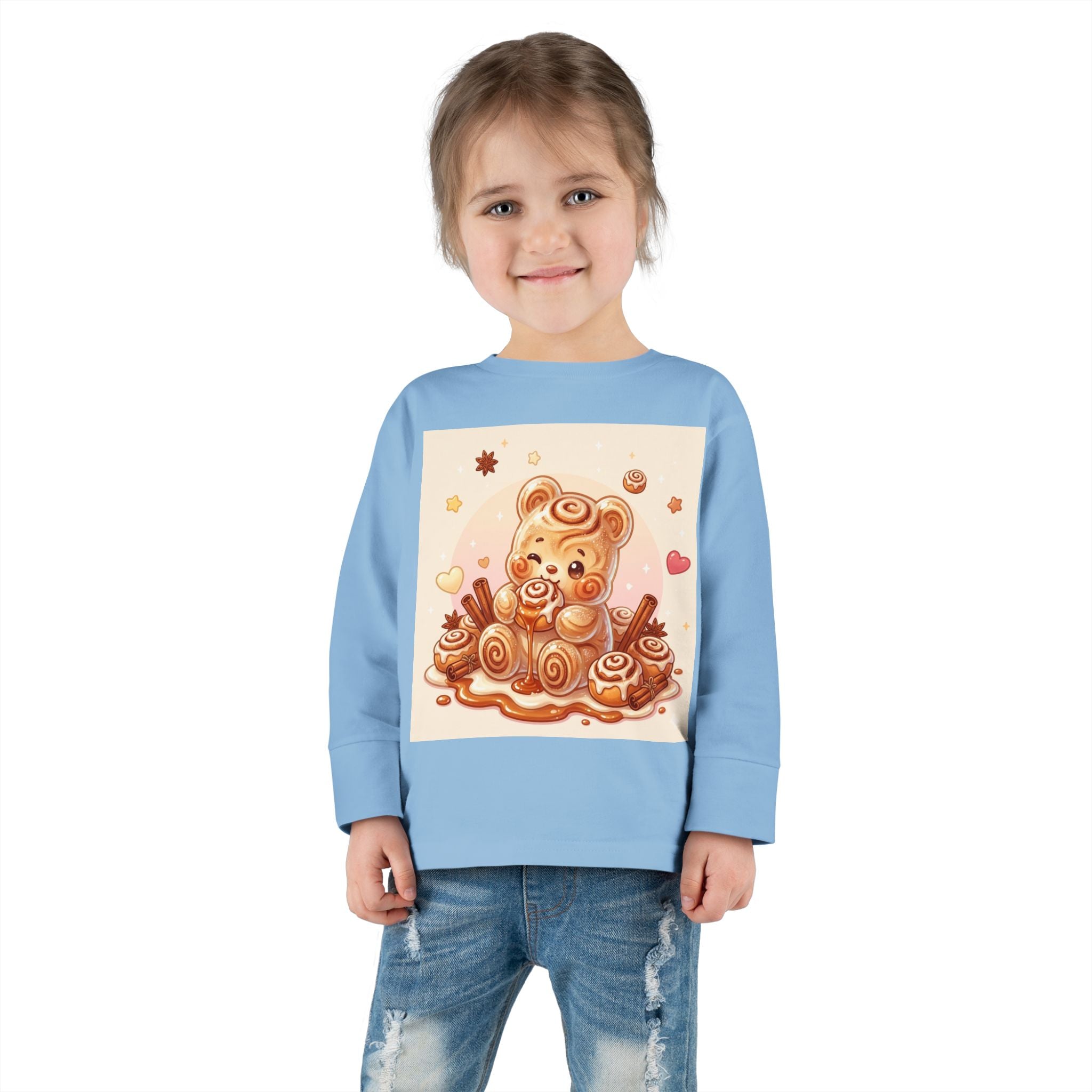 Cinnamon Roll Baked Goods, Sweet Oozy Bear Gummy Friend- Kids Graphic Long Sleeve Shirt