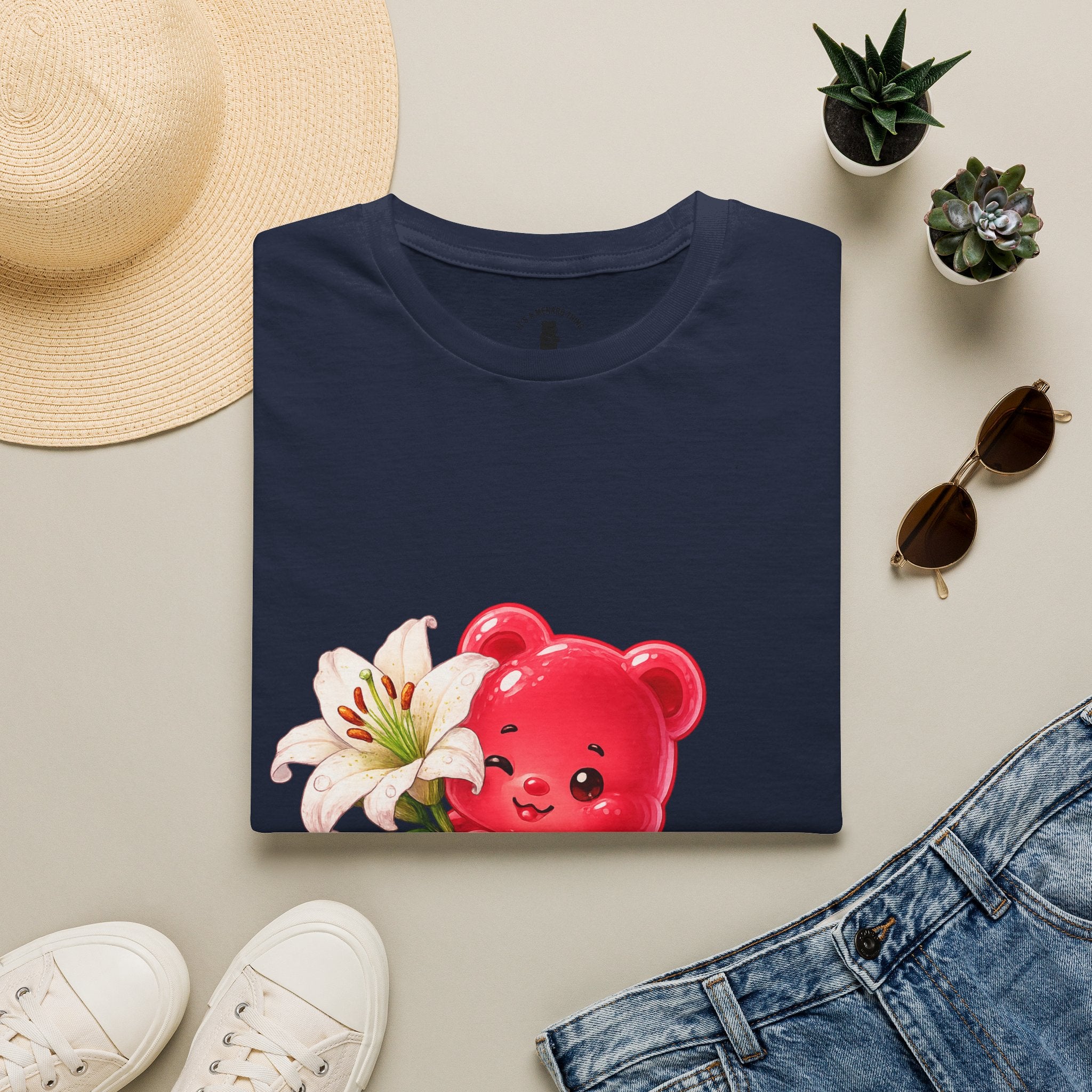 White Casa Blanca Lily, Red Oozy Bear Special Flower Edition- Graphic Shirt