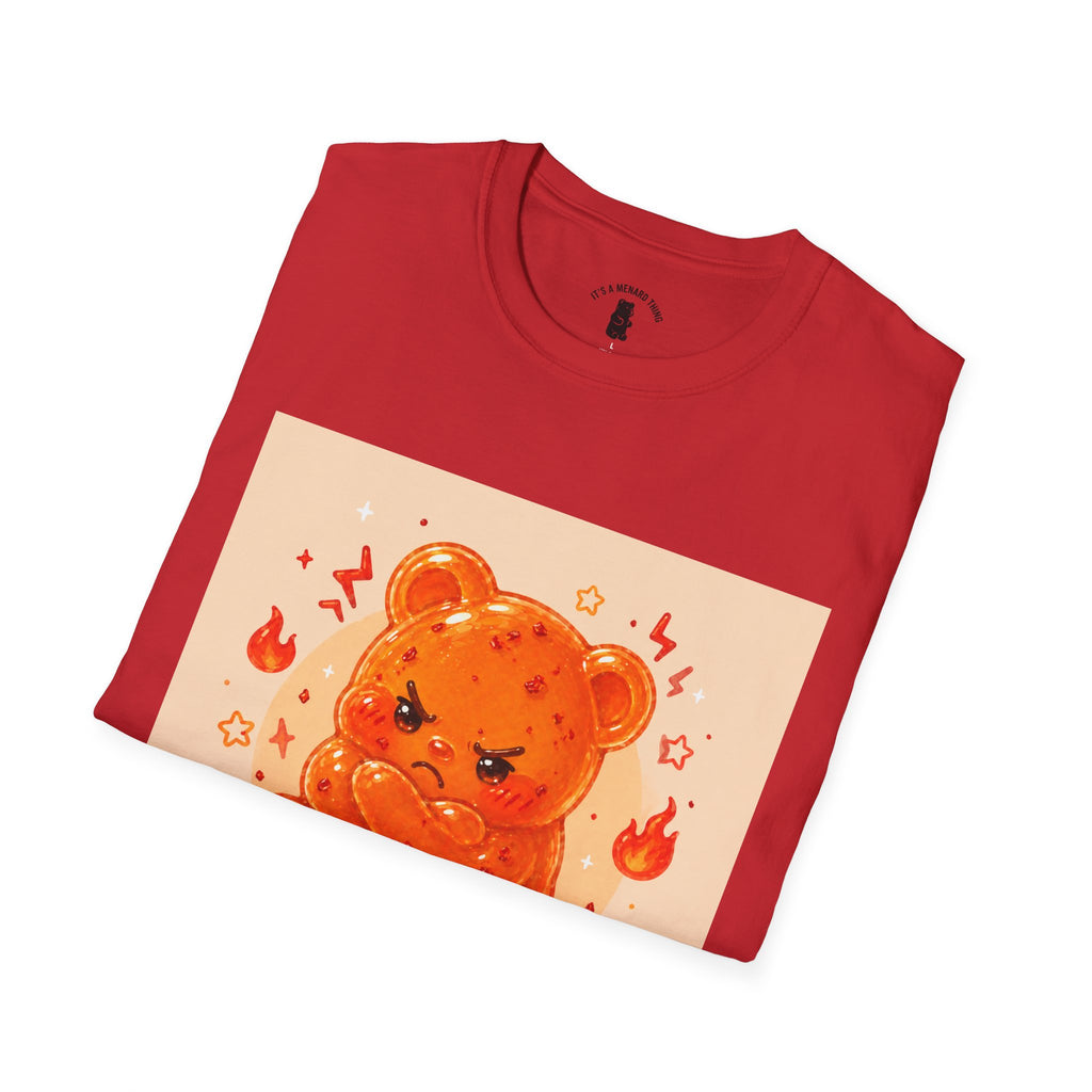 'Spicy Mood' Gooey Gummy Bear T-Shirt —Fiery Kawaii Graphic Tee