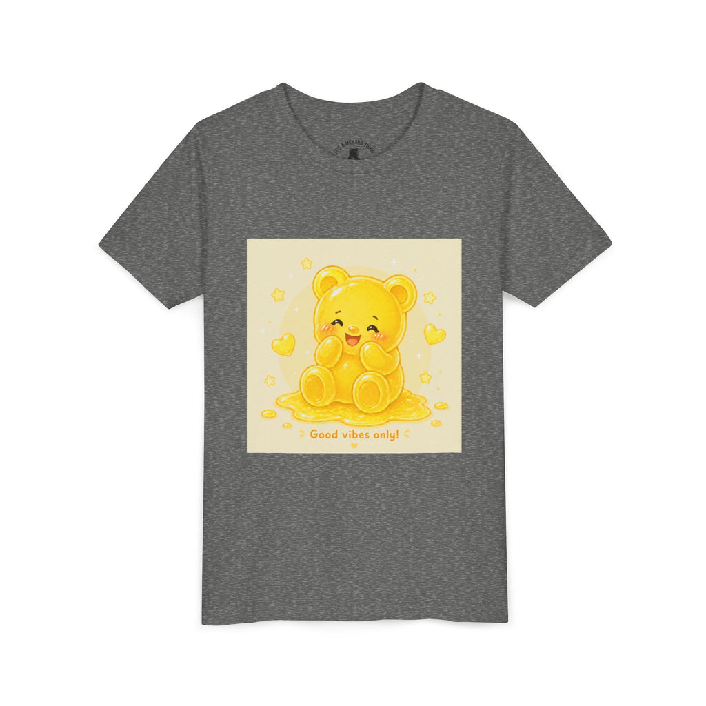Cute Yellow Gooey Gummy Bear — "Good Vibes Only" Youth Short Sleeve Shirt