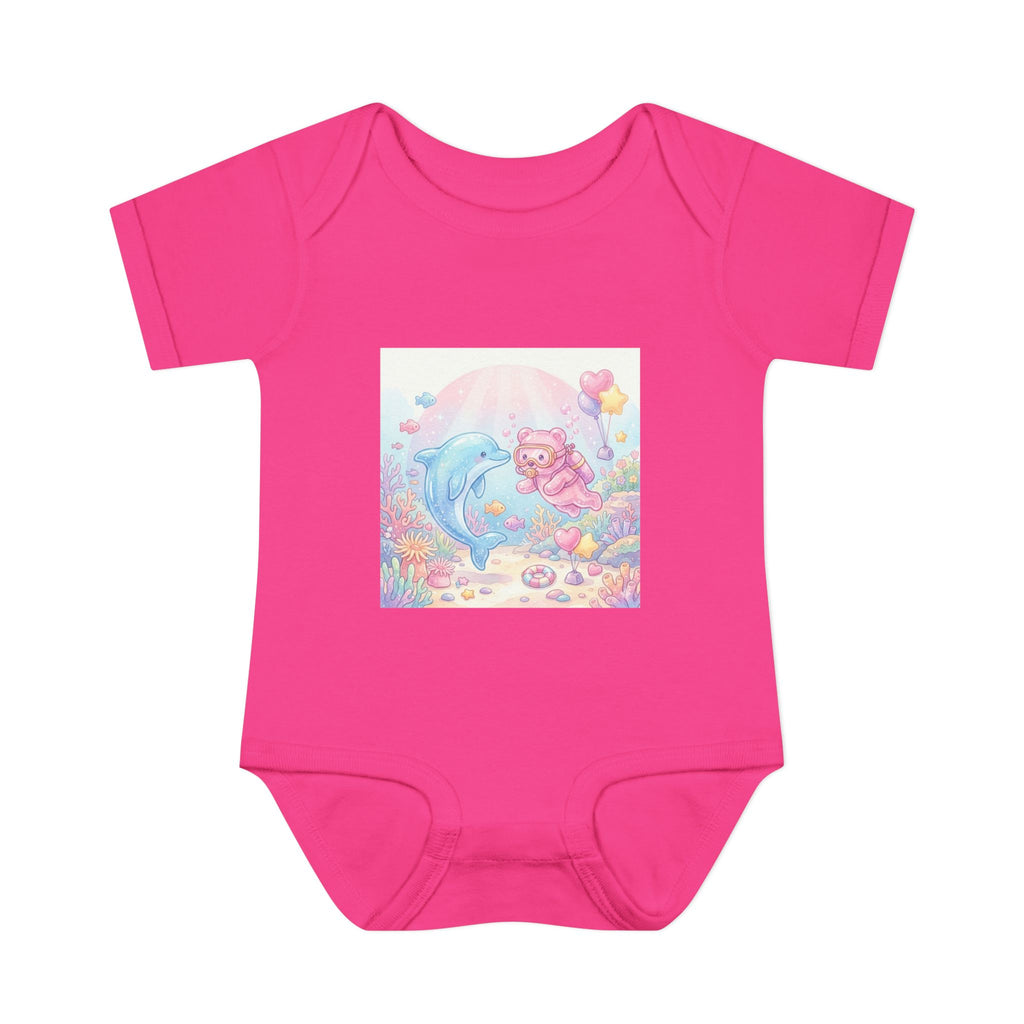 Infant Bodysuit — Pastel Dolphin & Pink Gummy Bear Underwater Baby Onesie