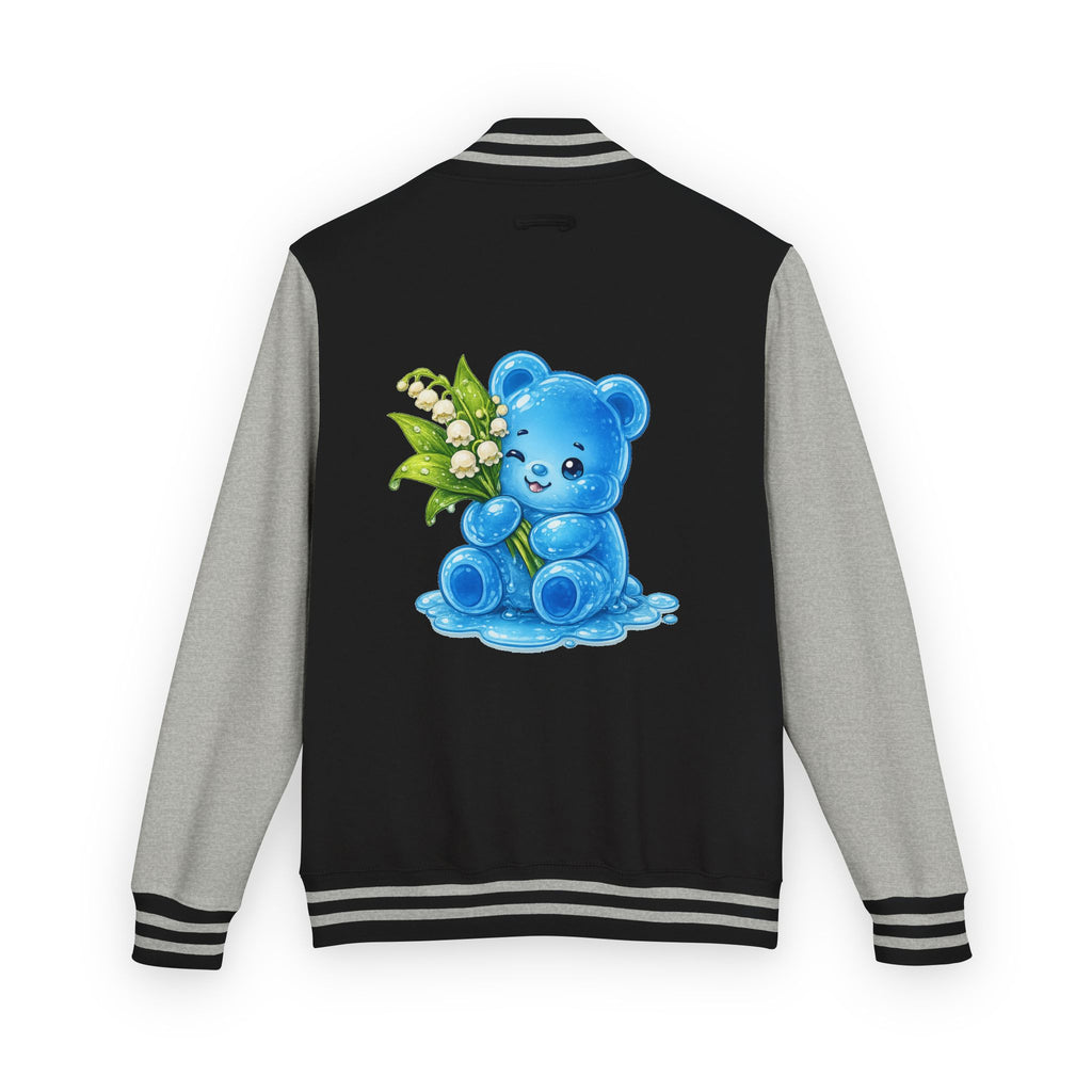 Lilies Of The Valley, Blue Gooey Gummy Bear- Kawaii Graphic Varsity Jacket