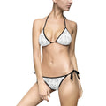 Red-Trim White Bikini with Subtle Floral Print — Women's Tie-Side Swimsuit