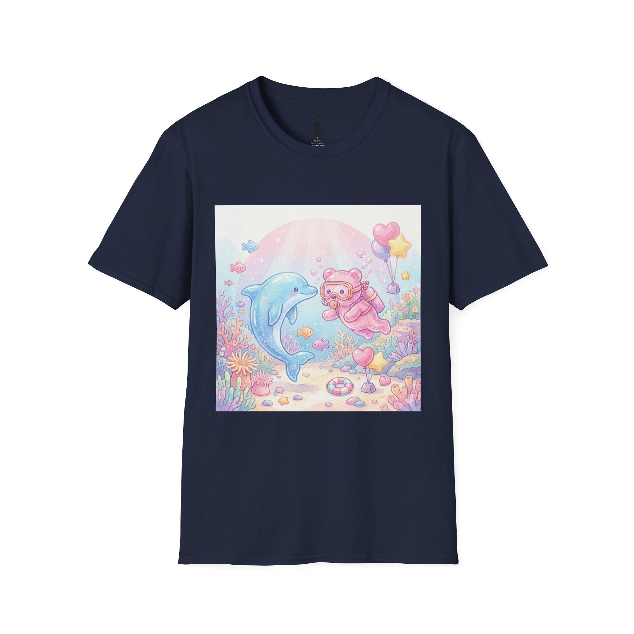 Scuba Diving with Dolphin Friend, Pink Gooey Gummy Bear- Kawaii Graphic T-Shirt