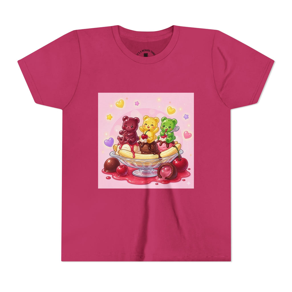 Gooey Gummy Bears on Banana Split Boat Graphic Youth T-Shirt