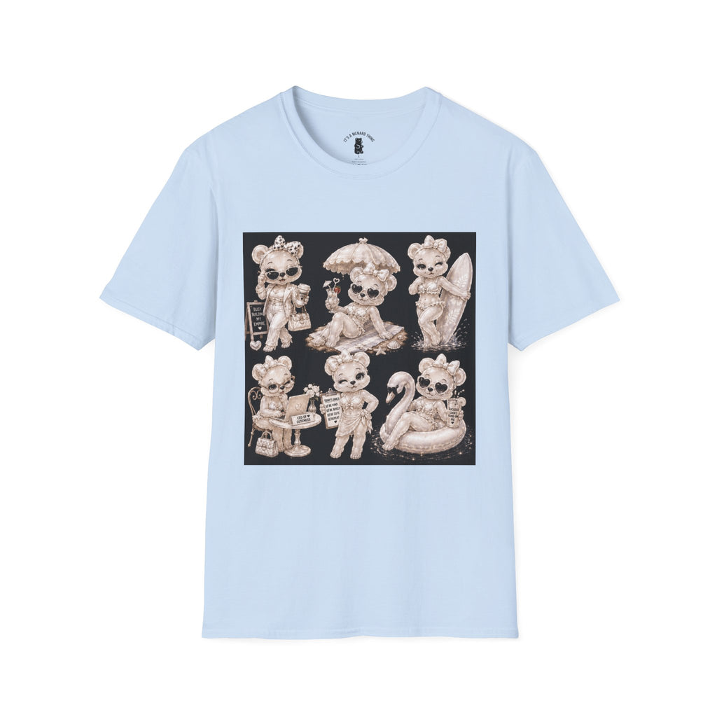 Vintage Kawaii Retro Oozy Bear, Beach Babe Pin Up- Adult Graphic Shirt (18+)