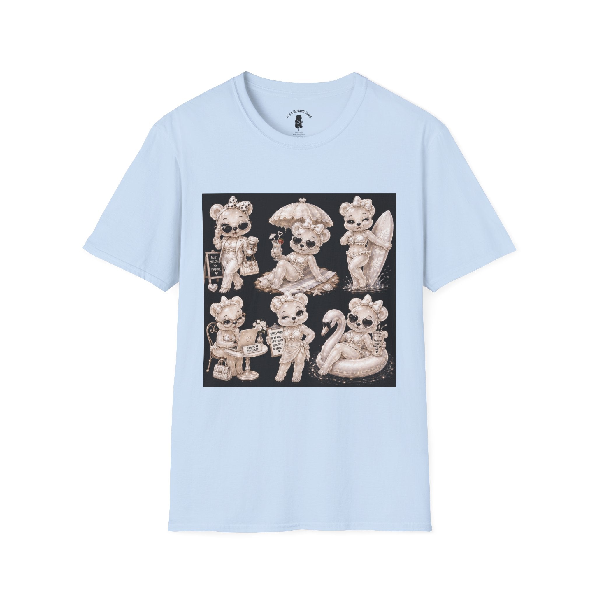 Vintage Kawaii Retro Oozy Bear, Beach Babe Pin Up- Adult Graphic Shirt (18+)