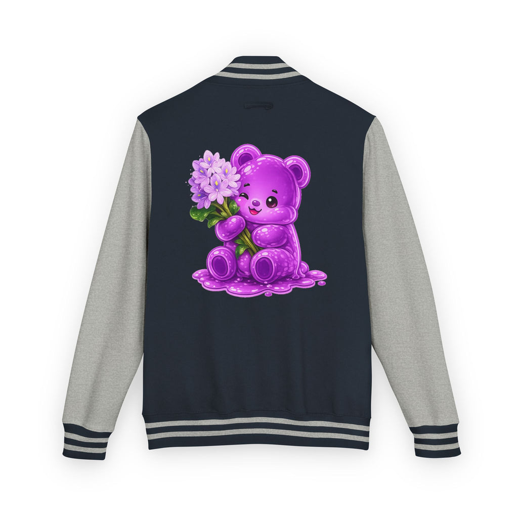 Special Purple Flower Cluster, Oozy Bear Gummy Friend- Letterman Graphic Jacket