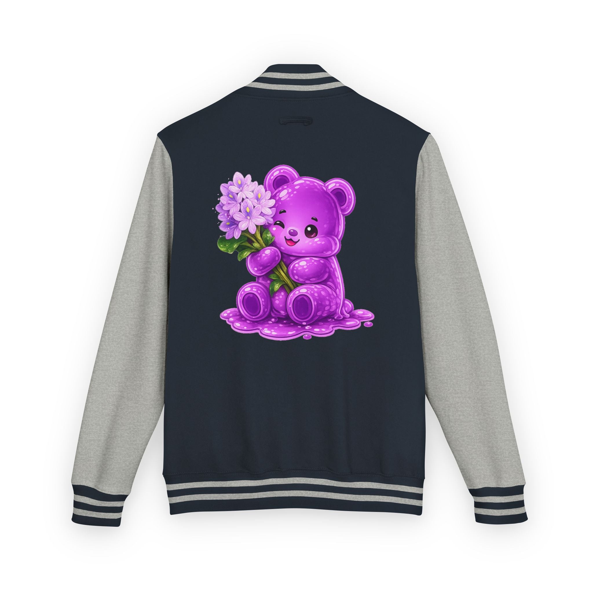 Special Purple Flower Cluster, Oozy Bear Gummy Friend- Letterman Graphic Jacket