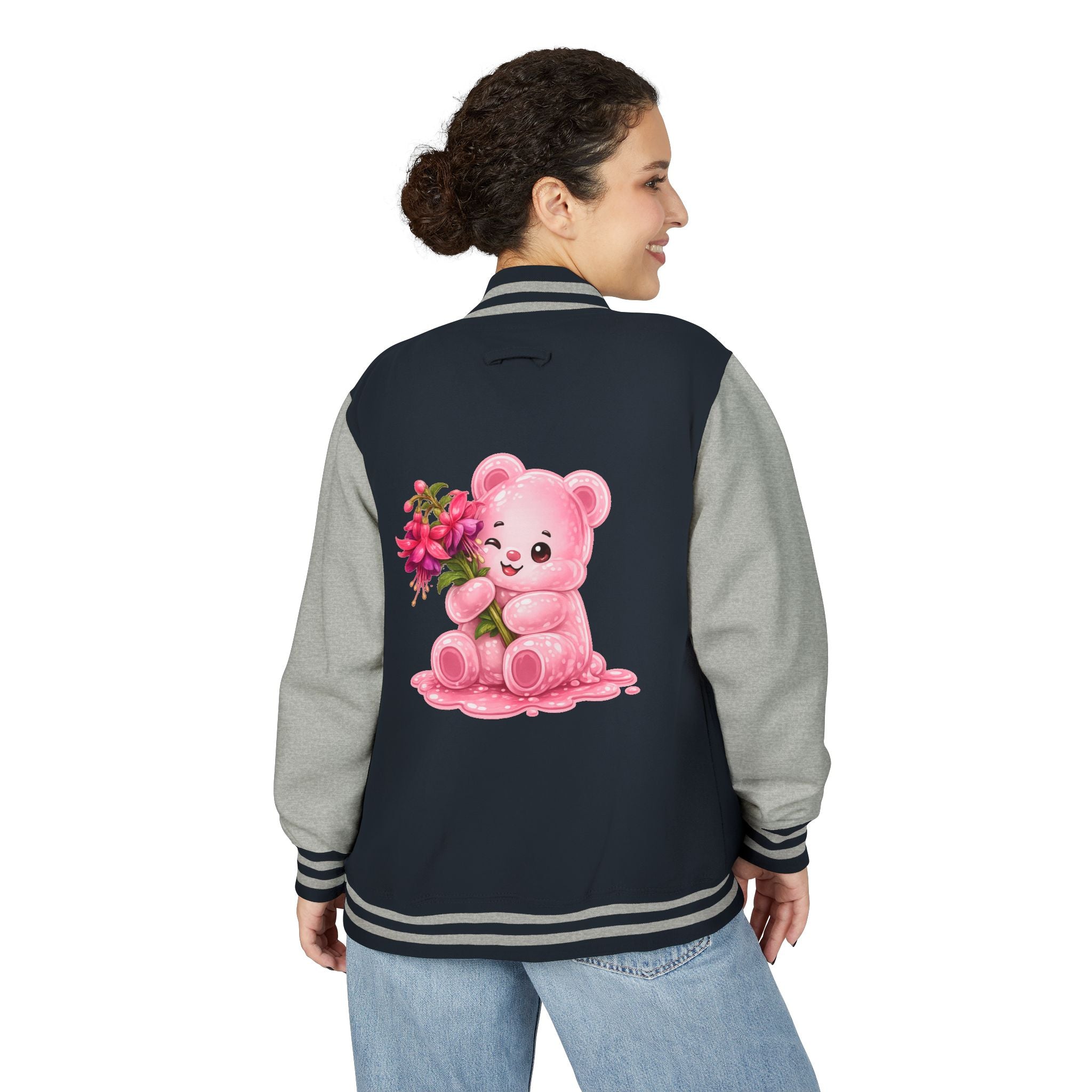 Special Pink Flowers, Pale Oozy Bear Gummy Friend- Lettermen Graphic Jacket
