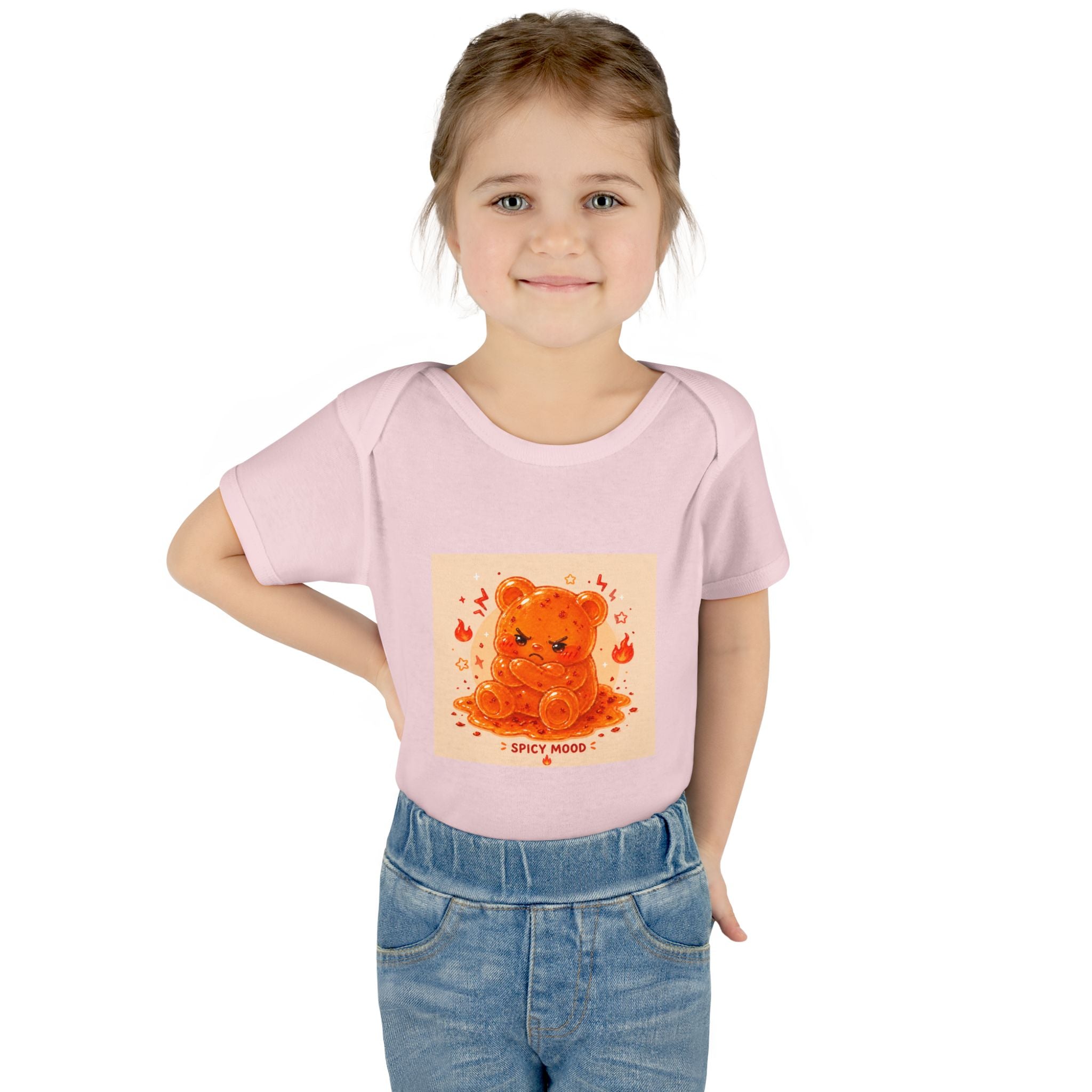 Spicy Mood Orange Gooey Gummy Bear Bodysuit — Cute Hot Pepper Bear Baby Onesie