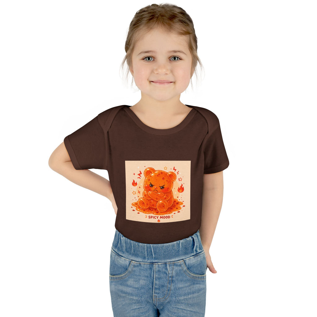 Spicy Mood Orange Gooey Gummy Bear Bodysuit — Cute Hot Pepper Bear Baby Onesie