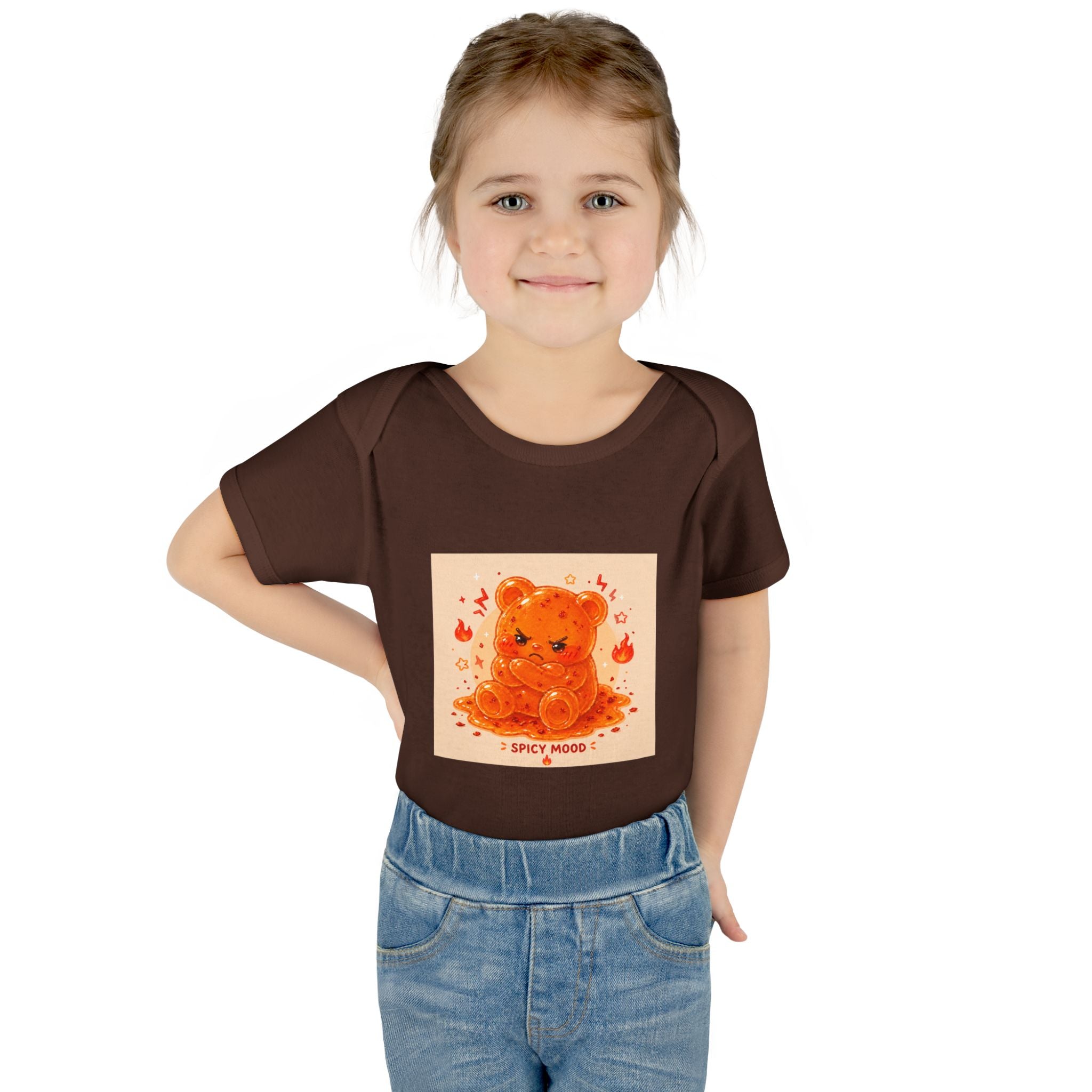 Spicy Mood Orange Gooey Gummy Bear Bodysuit — Cute Hot Pepper Bear Baby Onesie