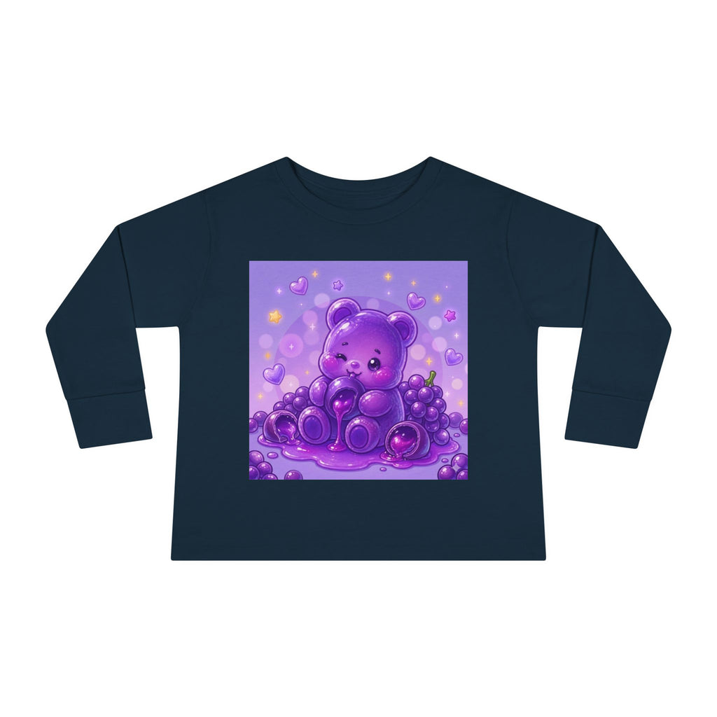 Ripe Purple Grapes, Oozy Bear Gummy Friend Fruit Special- Kids Graphic Long Sleeve Shirt