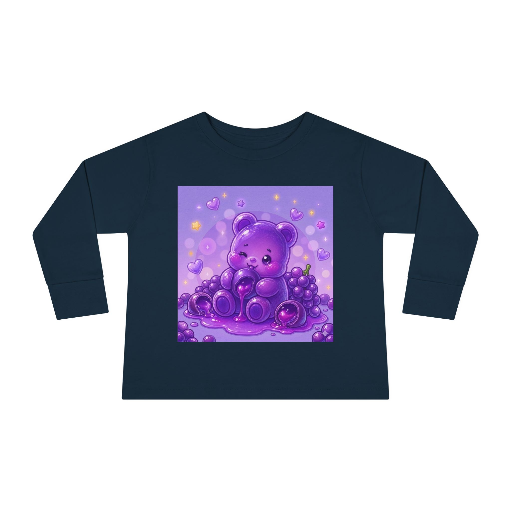 Ripe Purple Grapes, Oozy Bear Gummy Friend Fruit Special- Kids Graphic Long Sleeve Shirt