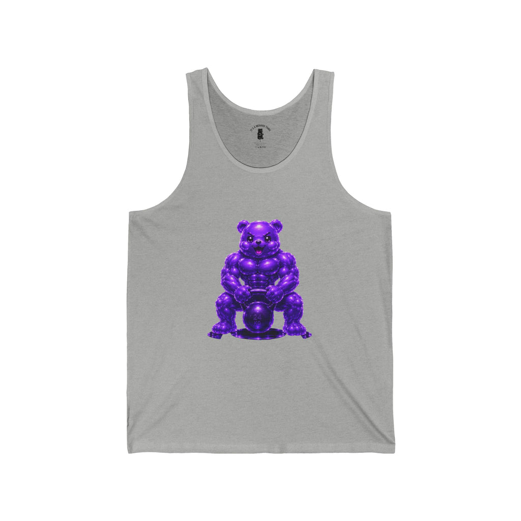 Workout Fitness, Weightlifting Kettlebell Violet Oozy Buff Bear Gummy Gym Addition- Graphic Tank Top