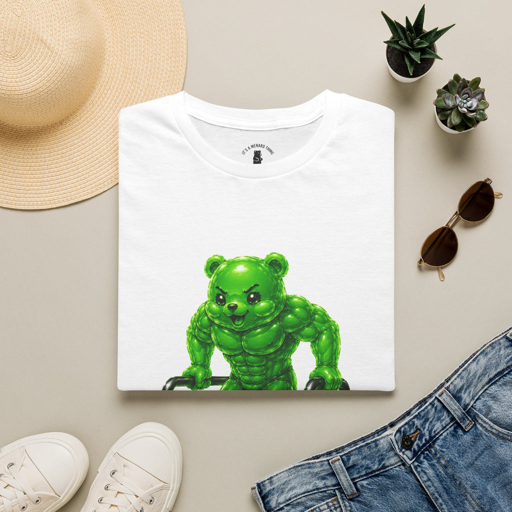 Bar Lifting Workout, Emerald green Oozy Buff Bear Gym Special- Adult Graphic Shirt (18+)