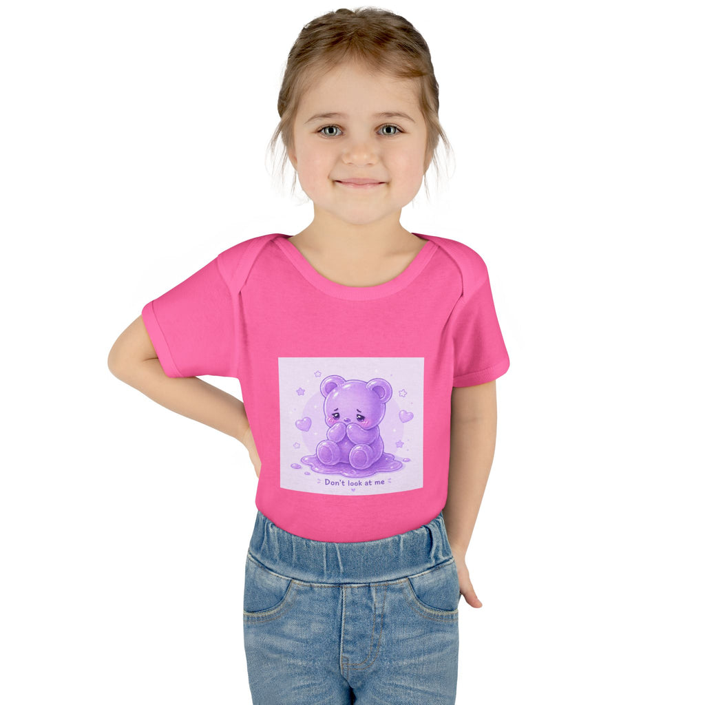 Purple Gooey Gummy Shy bear Baby Bodysuit - "Don't Look at Me" Cute Infant Onesie