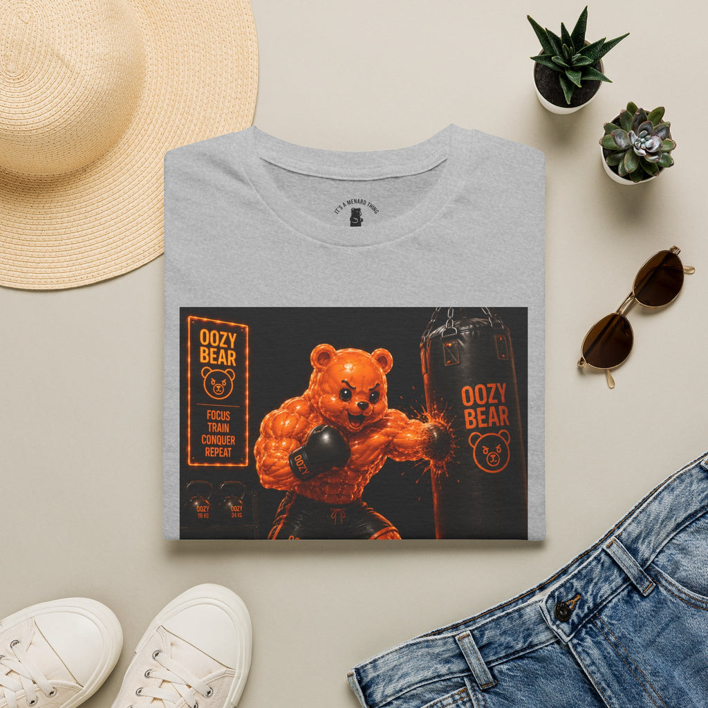 Retro Fighting Ring Workout, Orange Oozy Buff Bear Gummy Gym Addition- Adult Graphic Shirt