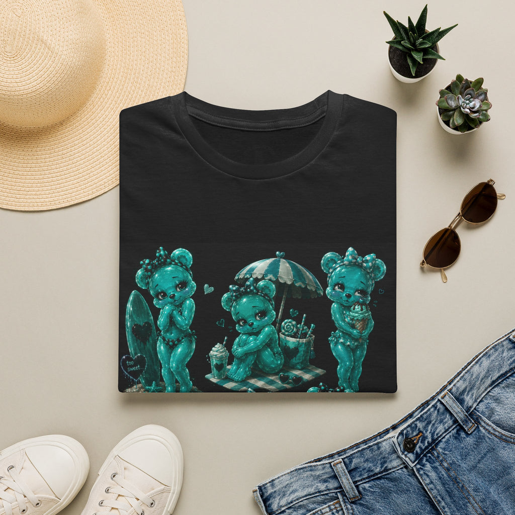 Kawaii Shy Teal Beach Babe Oozy Bear Gummy Pin Up- Adult Graphic Shirt (18+)