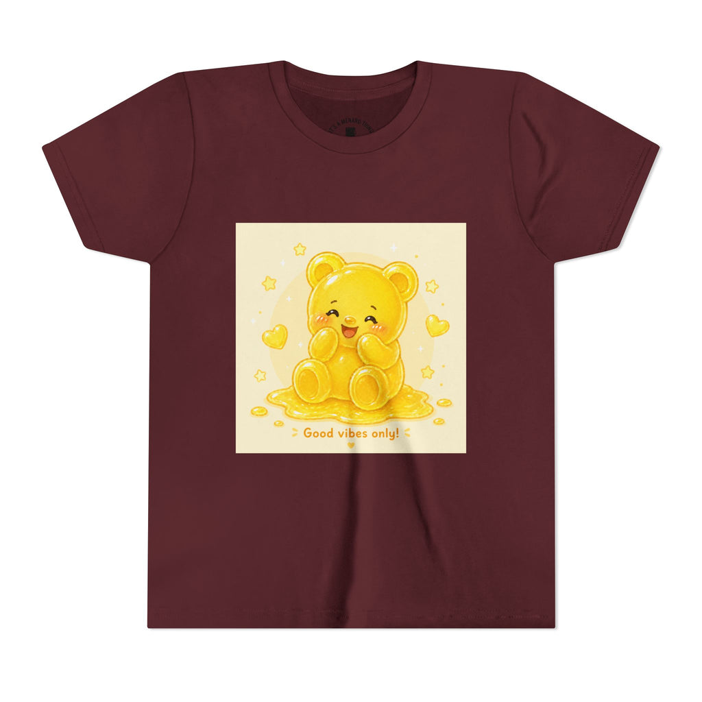Cute Yellow Gooey Gummy Bear — "Good Vibes Only" Youth Short Sleeve Shirt