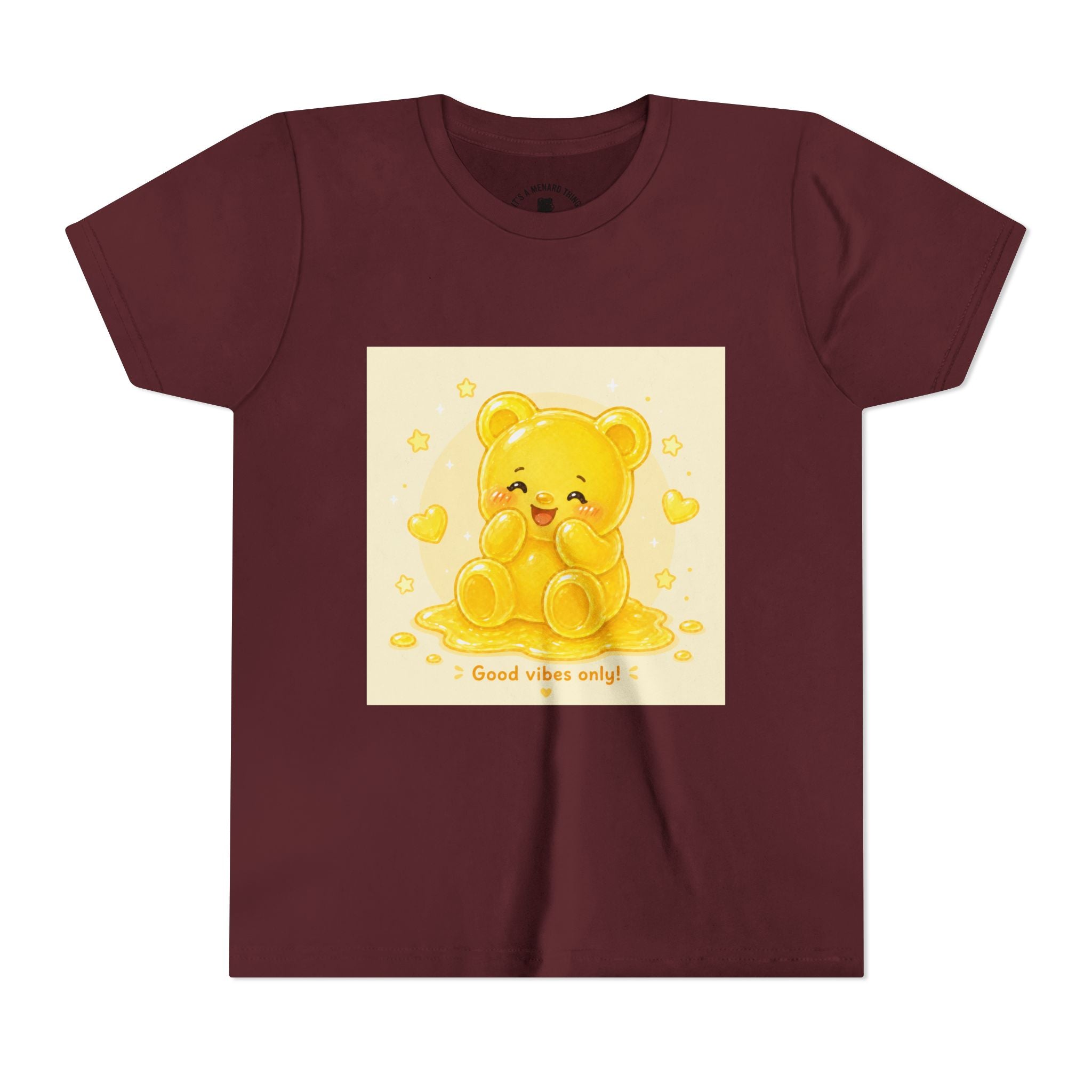 Cute Yellow Gooey Gummy Bear — "Good Vibes Only" Youth Short Sleeve Shirt