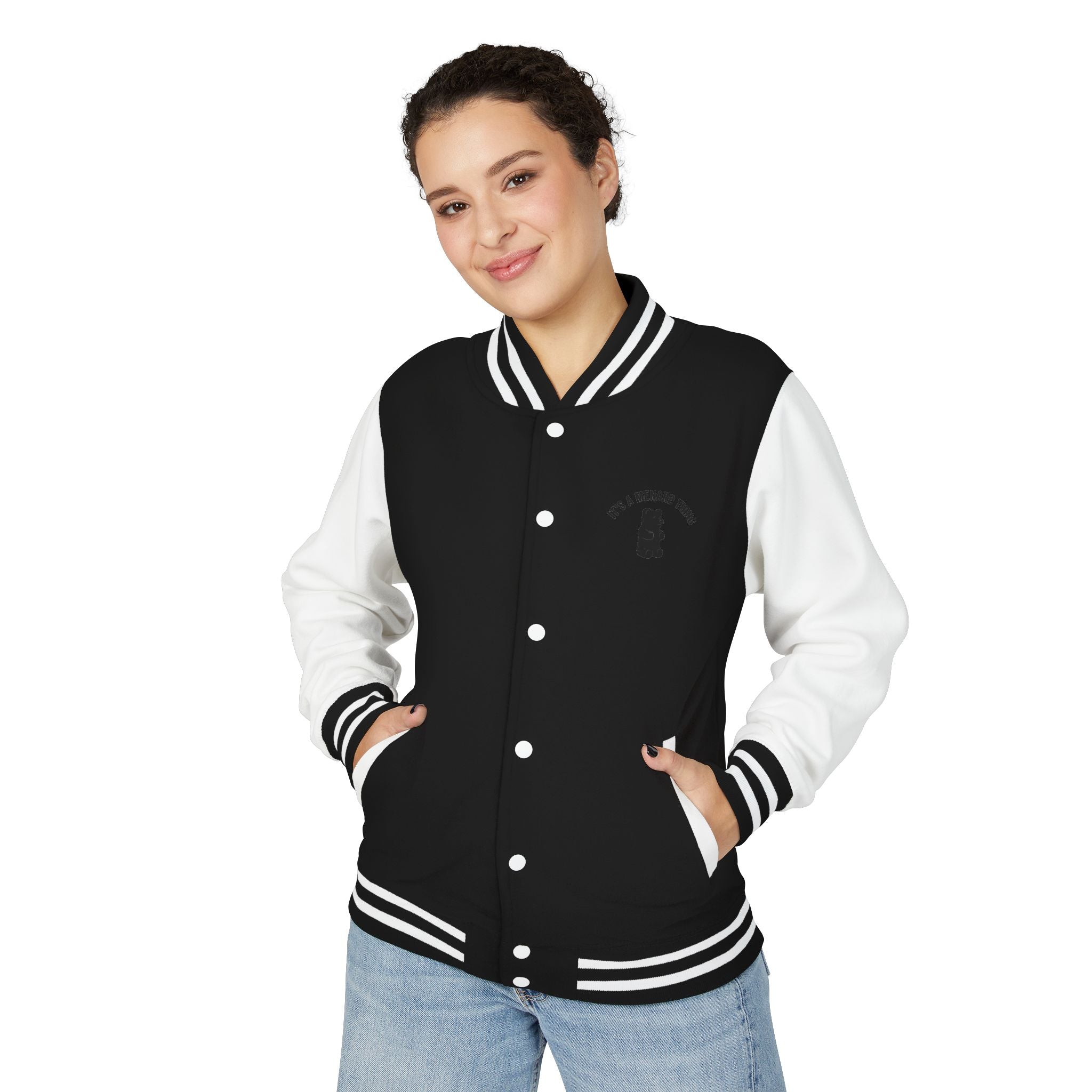 Bleeding Hearts, Pink Gooey Gummy Bear Friend  — Retro Varsity Coat