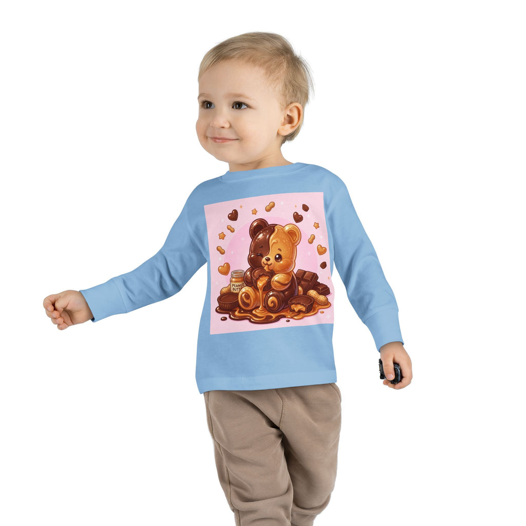 Chocolate and Peanut Butter swirl Delight, Oozy Bear Friend- Kids Graphic Long Sleeve Shirt