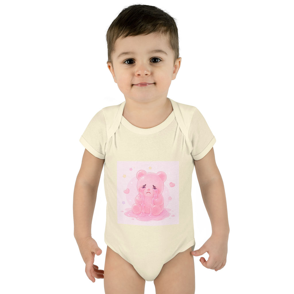 Pink Crying Gooey Gummy Bear Infant Bodysuit — Cute Pastel Baby Onesie