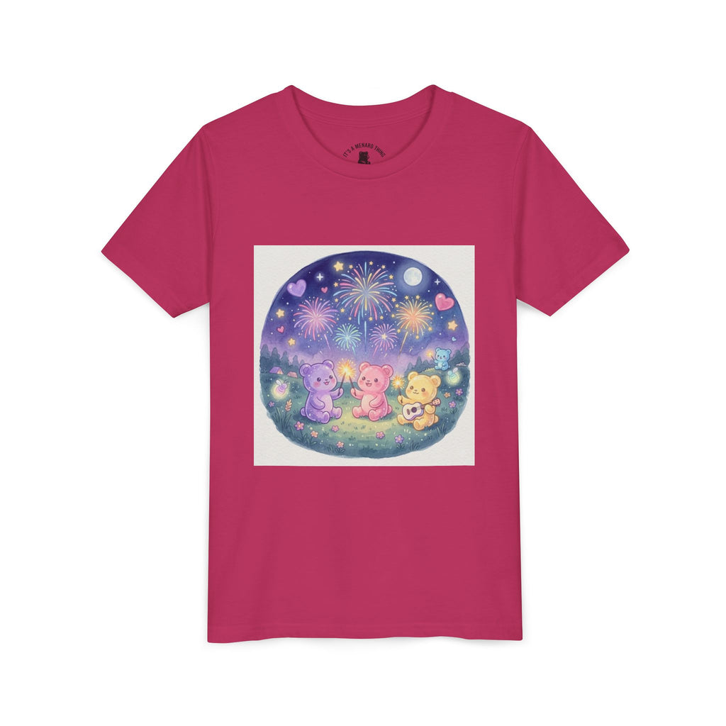 Gooey Gummy Bear Friends Watching Fireworks Youth Short Sleeve Shirt