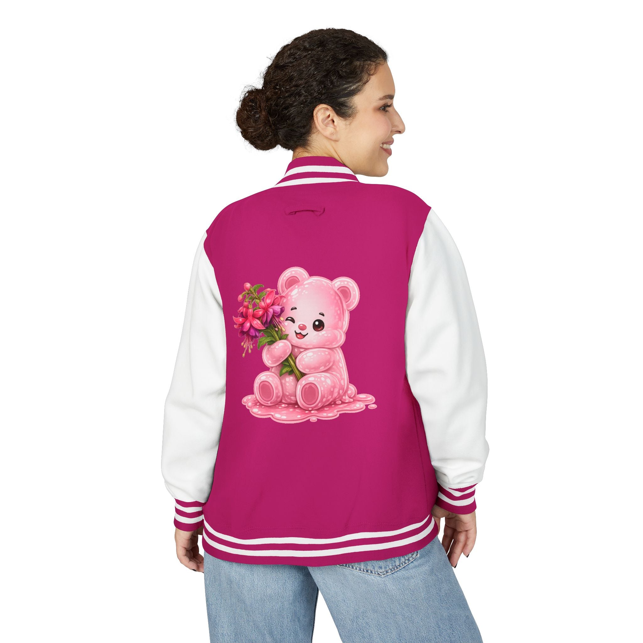 Special Pink Flowers, Pale Oozy Bear Gummy Friend- Lettermen Graphic Jacket