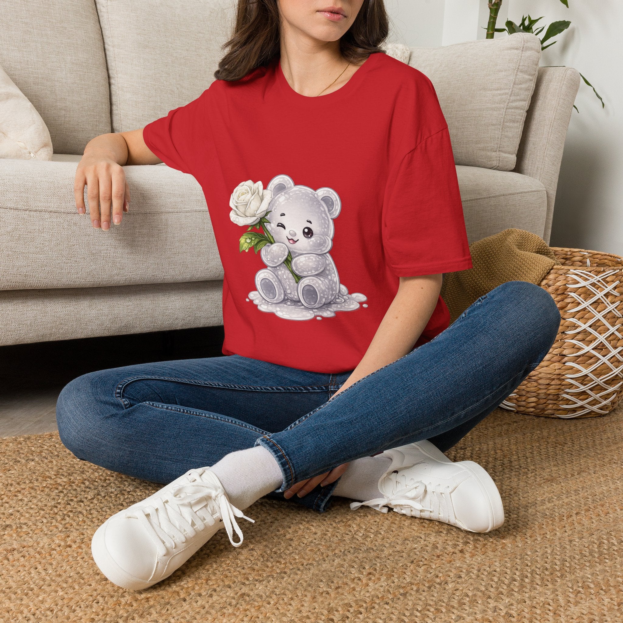 Beautiful Blooming White Rose, Oozy Bear Gummy Special Flower Addition- Graphic Shirt