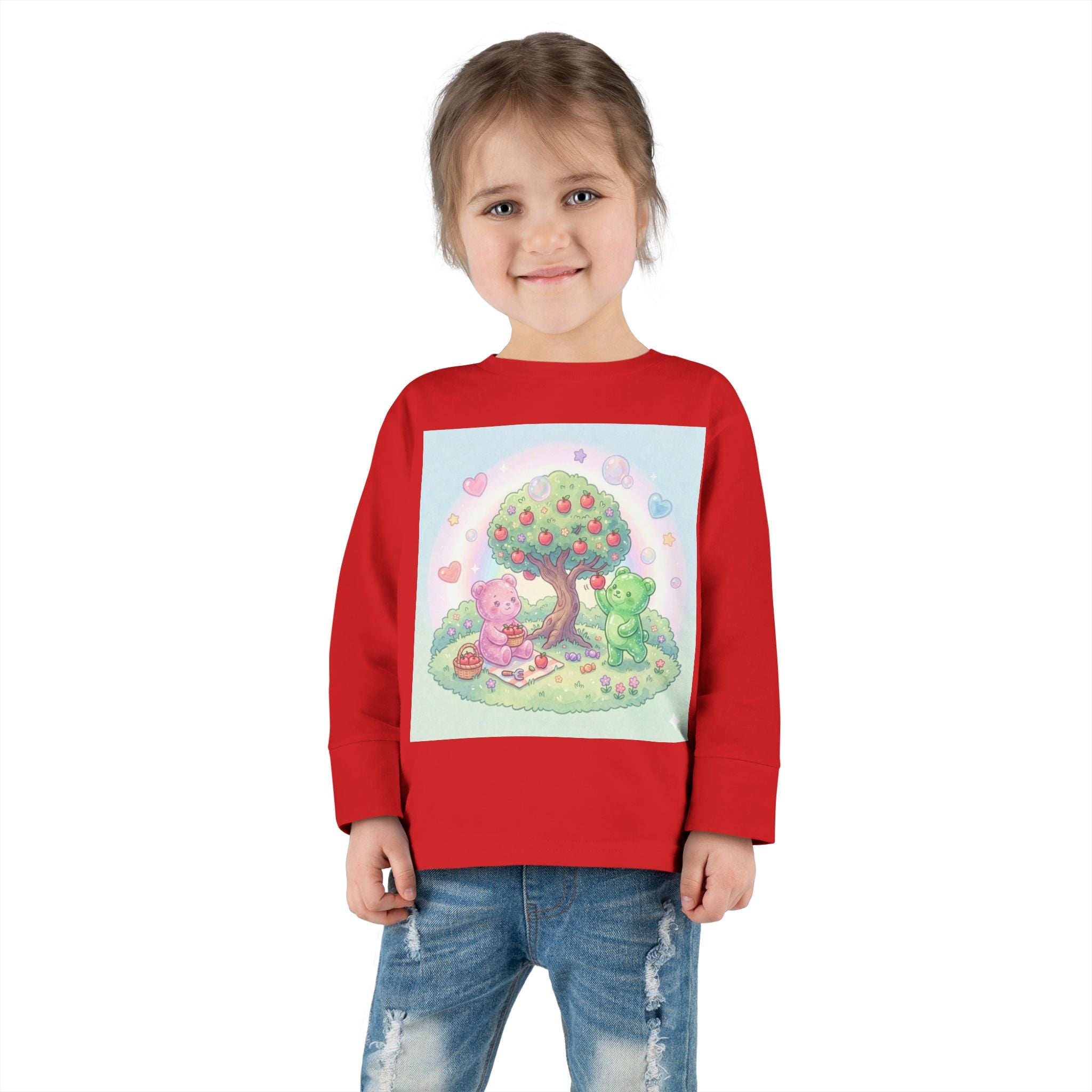 Beautiful Day For Apple Picking, Oozy Bear Gummy Friends Hang Out- Graphic Long Sleeve Shirt