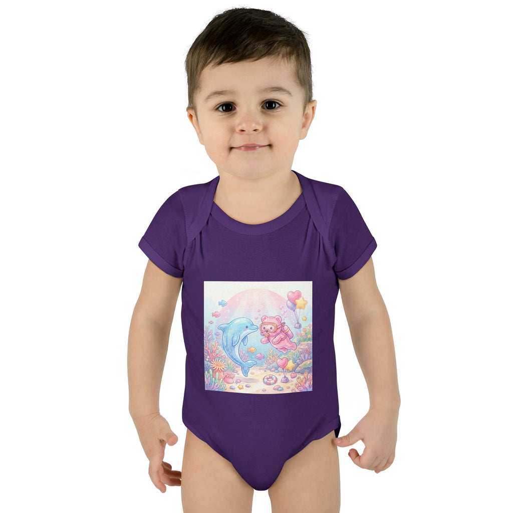 Infant Bodysuit — Pastel Dolphin & Pink Gummy Bear Underwater Baby Onesie