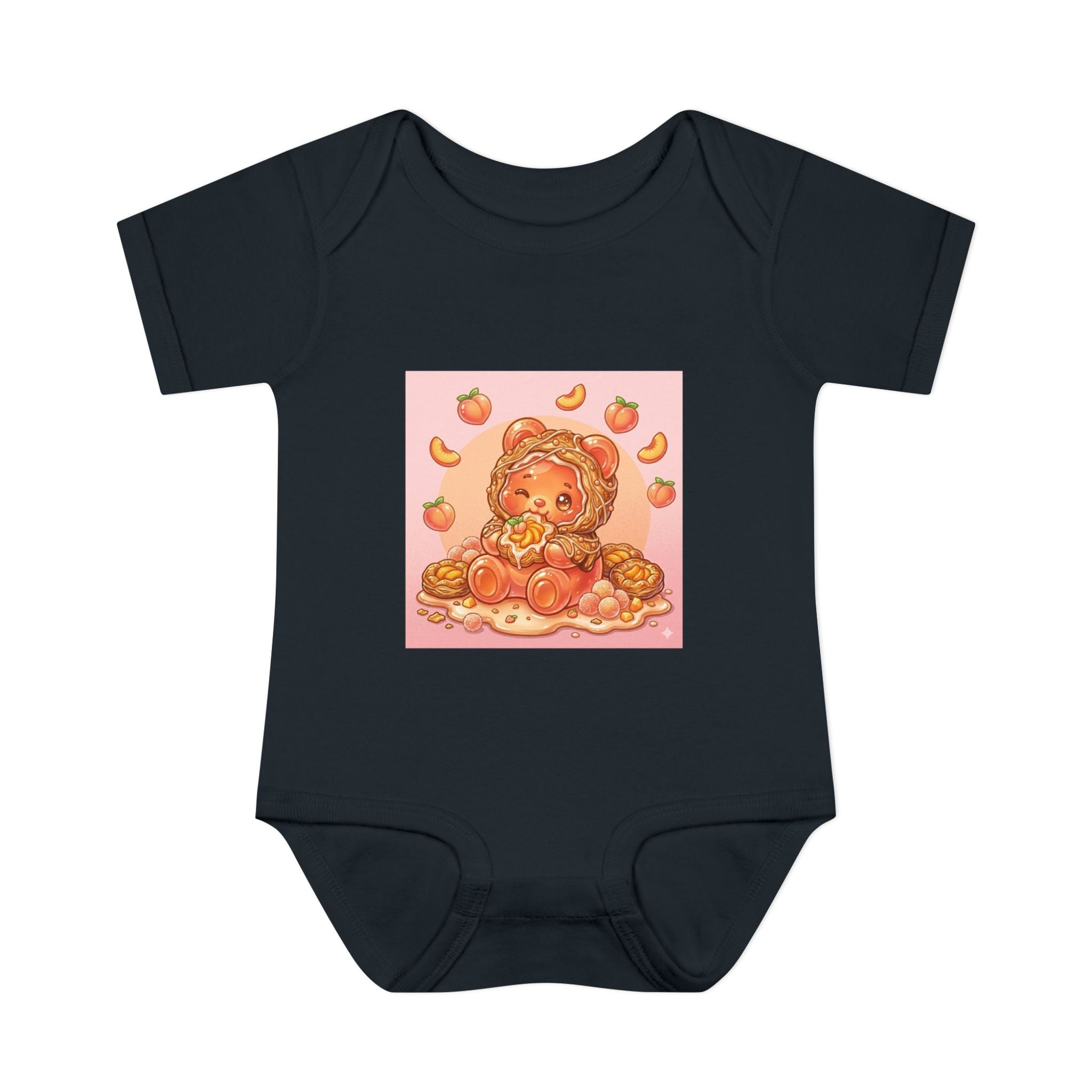 Peach Danish Gooey Gummy Bear in Puff Pasterie PJs Baby Onesie