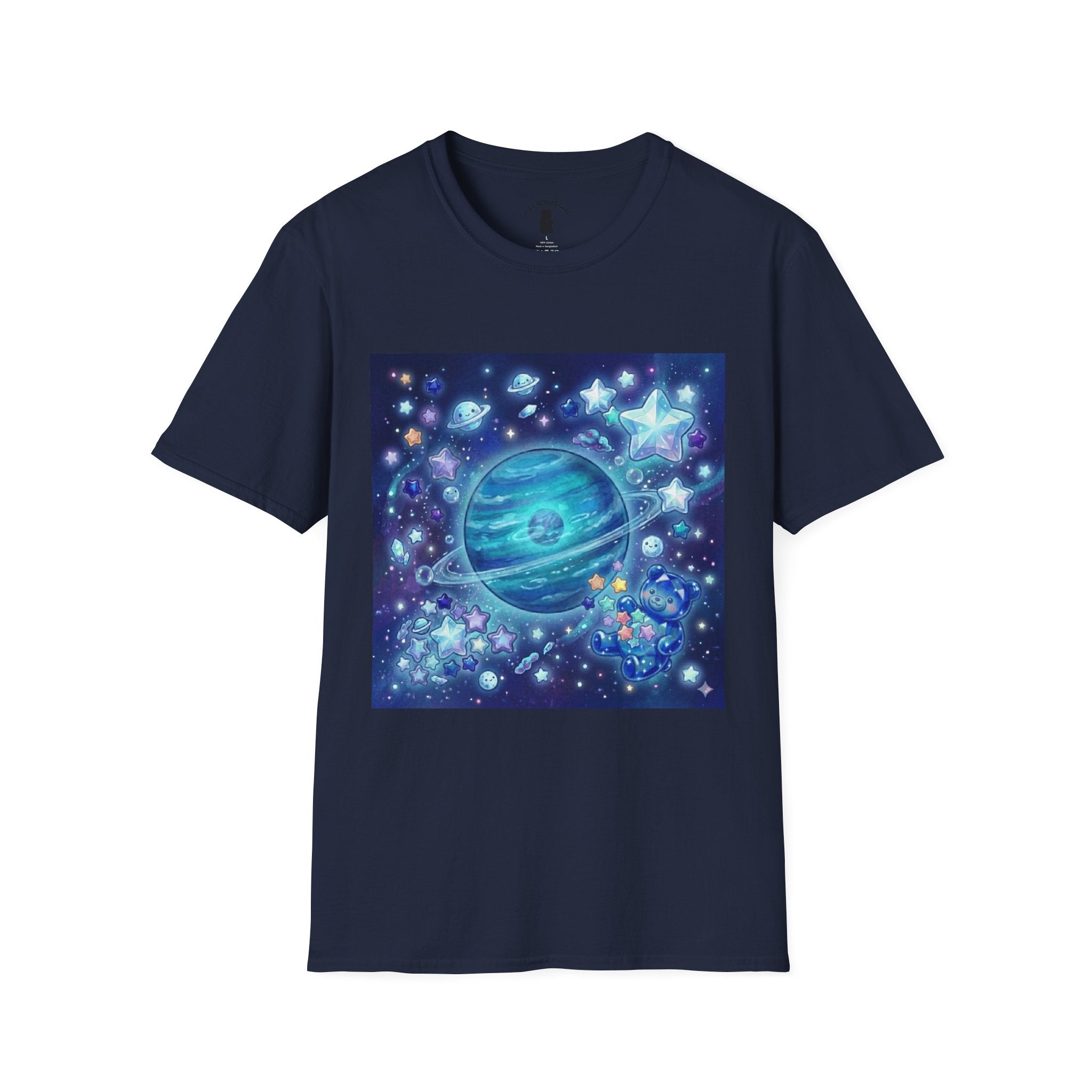 Lets Swim on Neptune, Blue Crystal Gooey Gummy Bear- Kawaii Graphic T-Shirt