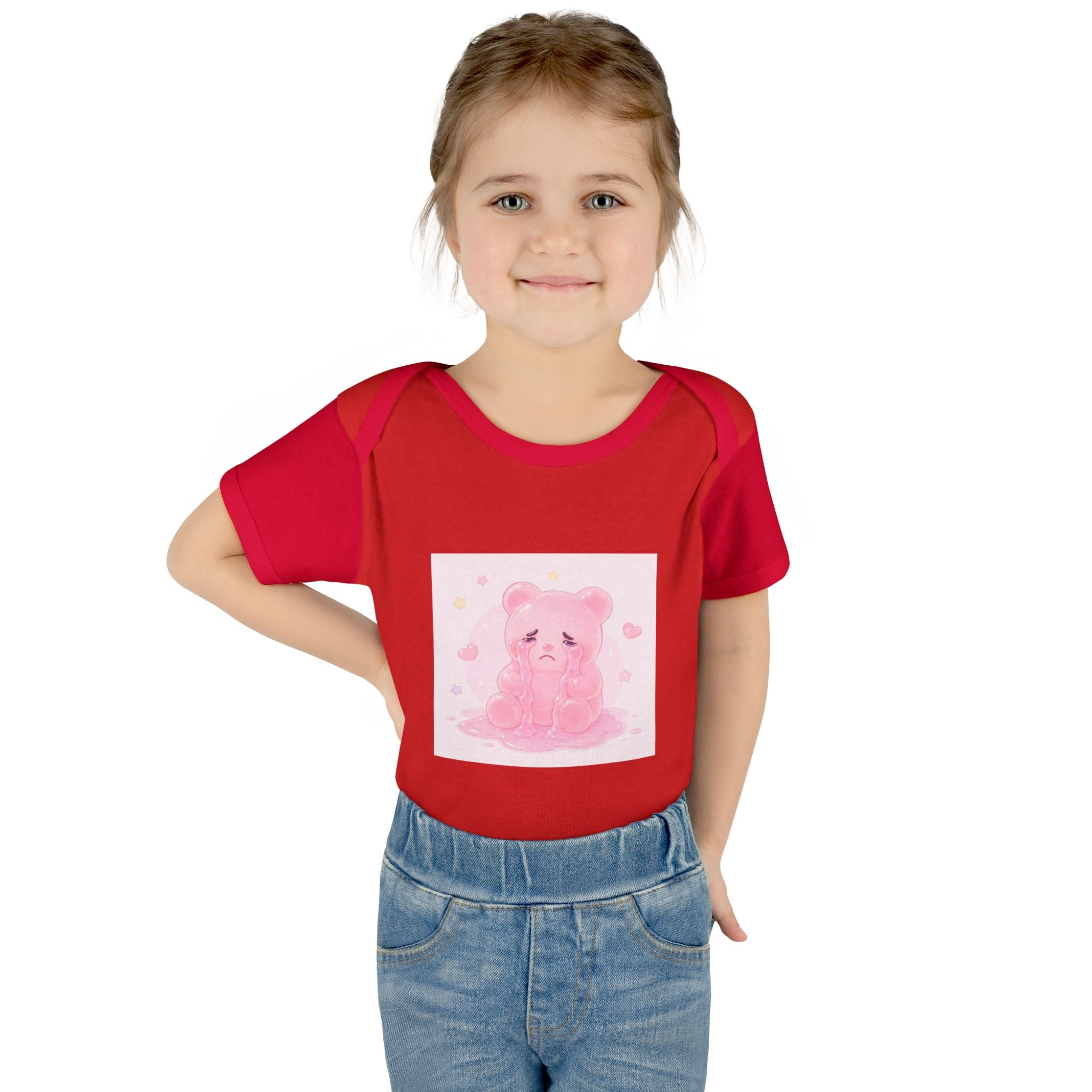 Pink Crying Gooey Gummy Bear Infant Bodysuit — Cute Pastel Baby Onesie