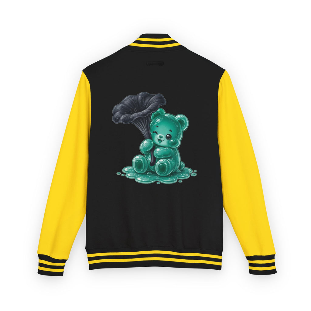 Black Trumpet Mushroom, Teal Oozy Bear Gummy Friend- Letterman Graphic Jacket