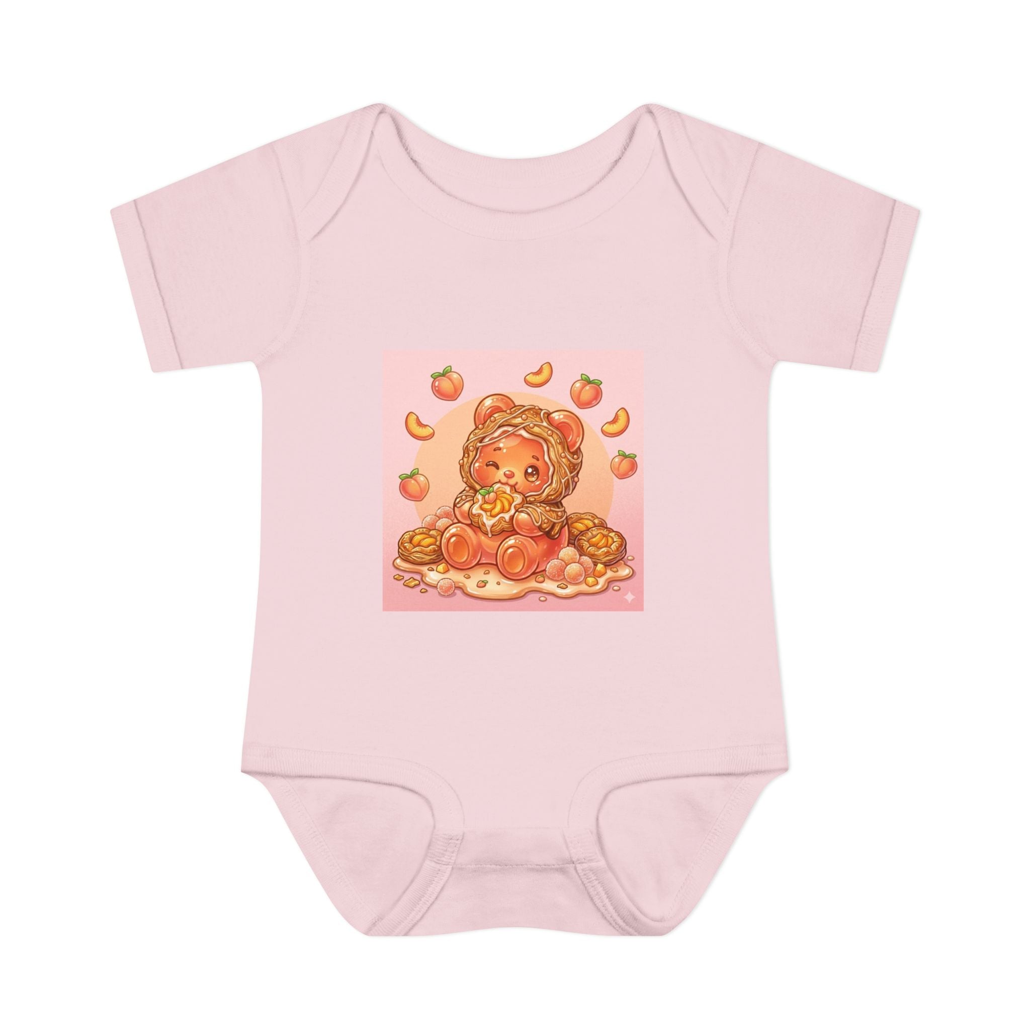 Peach Danish Gooey Gummy Bear in Puff Pasterie PJs Baby Onesie