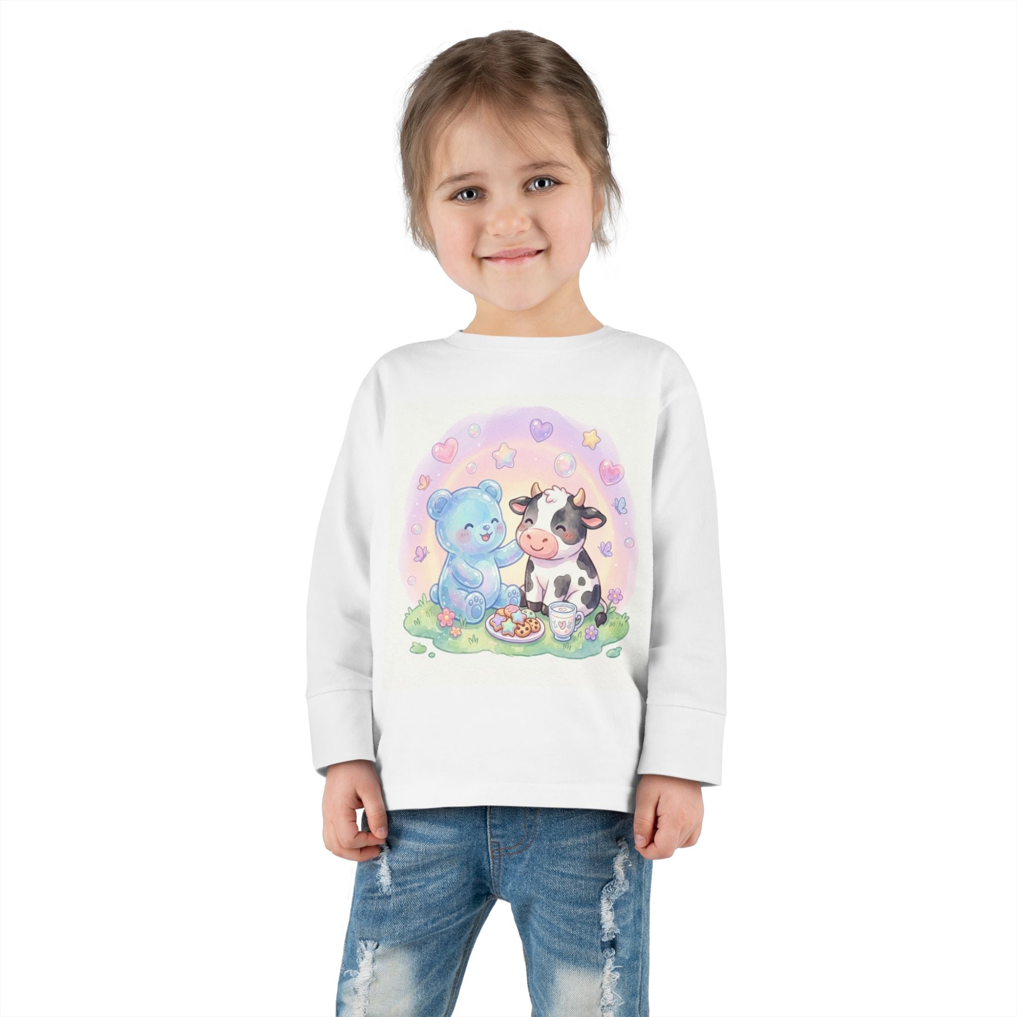 Milk & Cookies, Cow and Oozy Gummy Bear Friend- Graphic Long Sleeve Shirt