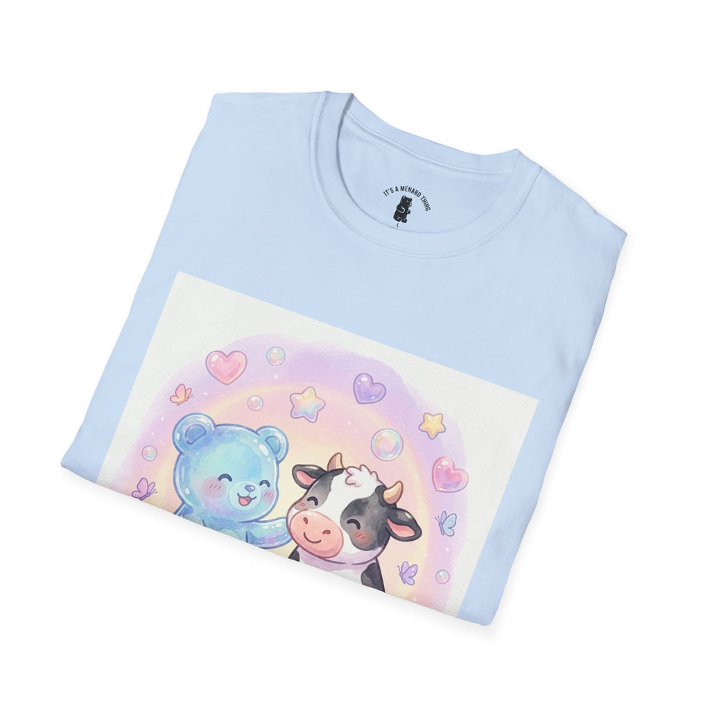 Blue Gooey Gummy Friend sharing Milk & Cookies — Pastel Graphic T-Shirt