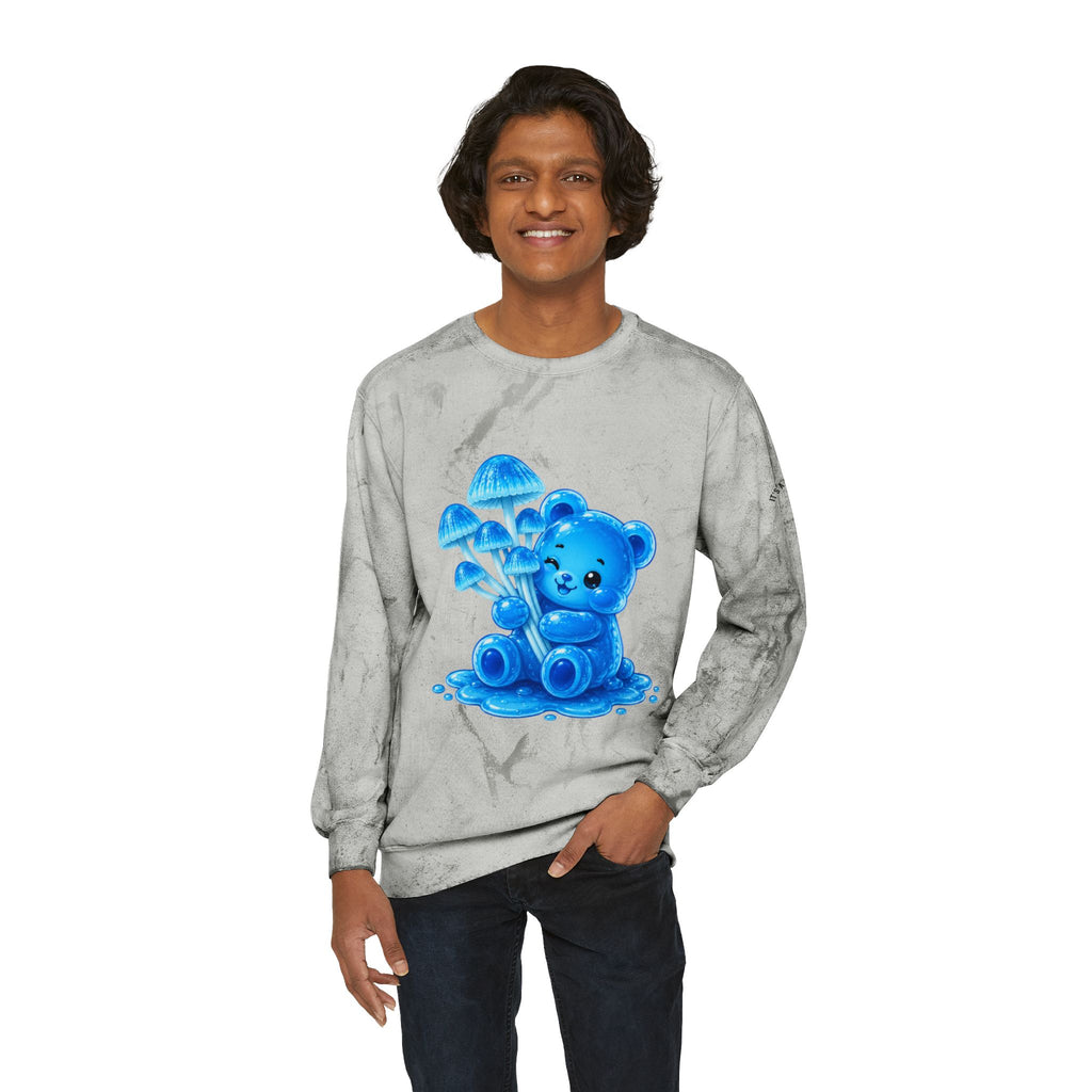 Blue Mushroom Cluster, Gooey Gummy Bear Friend-Kawaii Graphic Sweatshirt