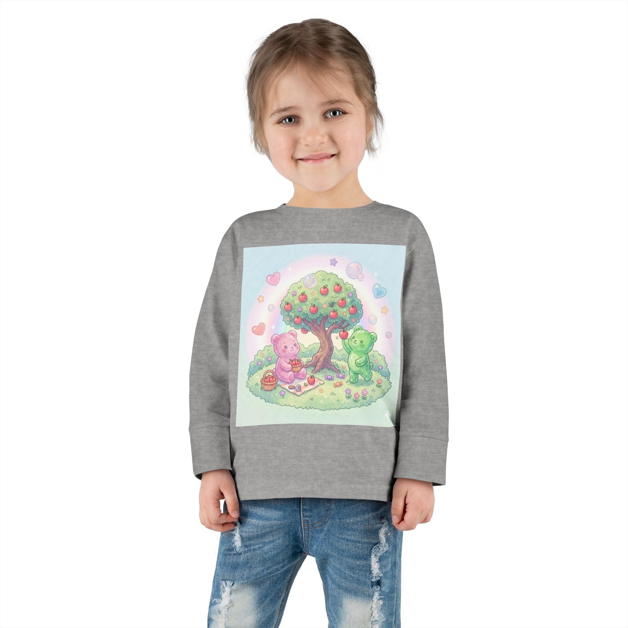 Beautiful Day For Apple Picking, Oozy Bear Gummy Friends Hang Out- Graphic Long Sleeve Shirt