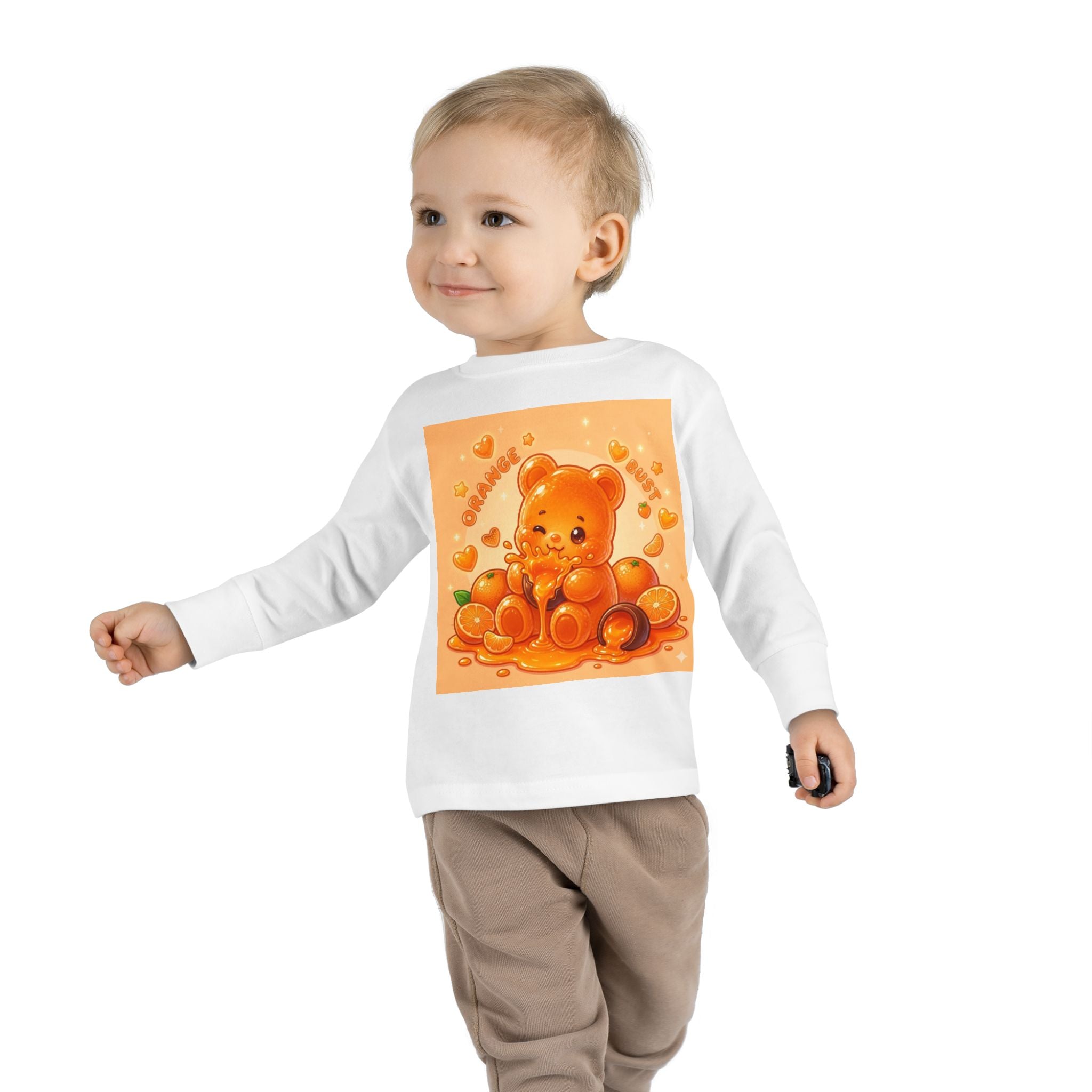 Sweet Ripe Orange, Oozy Fruit Gummy Bear Friend- Kids Long Sleeve Graphic Shirt