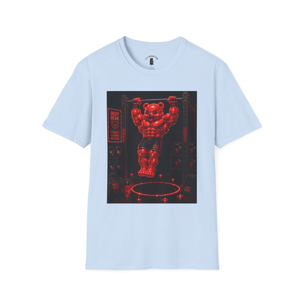 Bar Lifting Fitness Workout, Crimson Oozy Buff Bear Gummy Gym Addition- Adult Graphic Shirt
