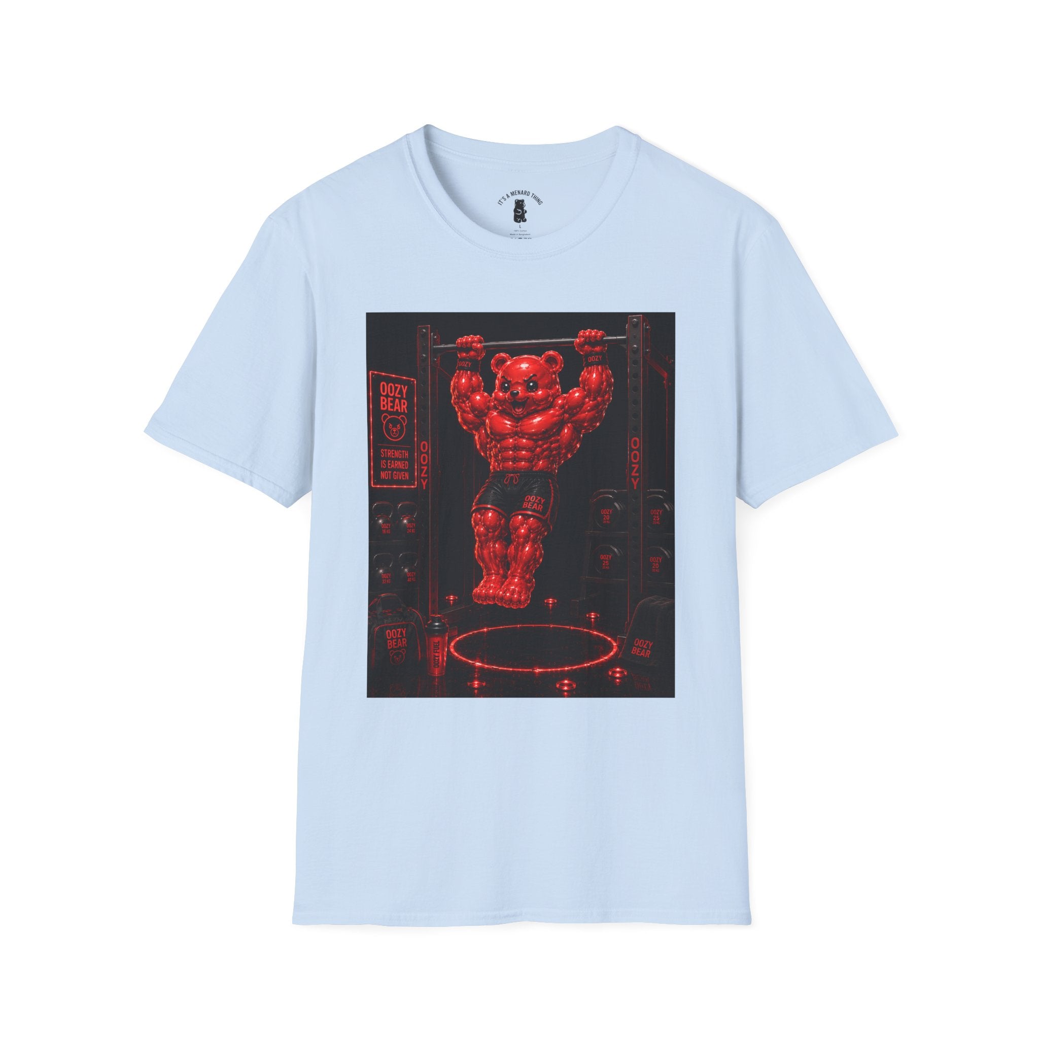 Bar Lifting Fitness Workout, Crimson Oozy Buff Bear Gummy Gym Addition- Adult Graphic Shirt